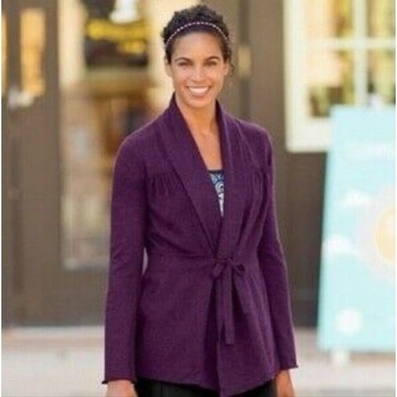 Athleta Dark Purple Niyama Cotton Cashmere Blend Tie Waist Sweater Women's S - Picture 1 of 8
